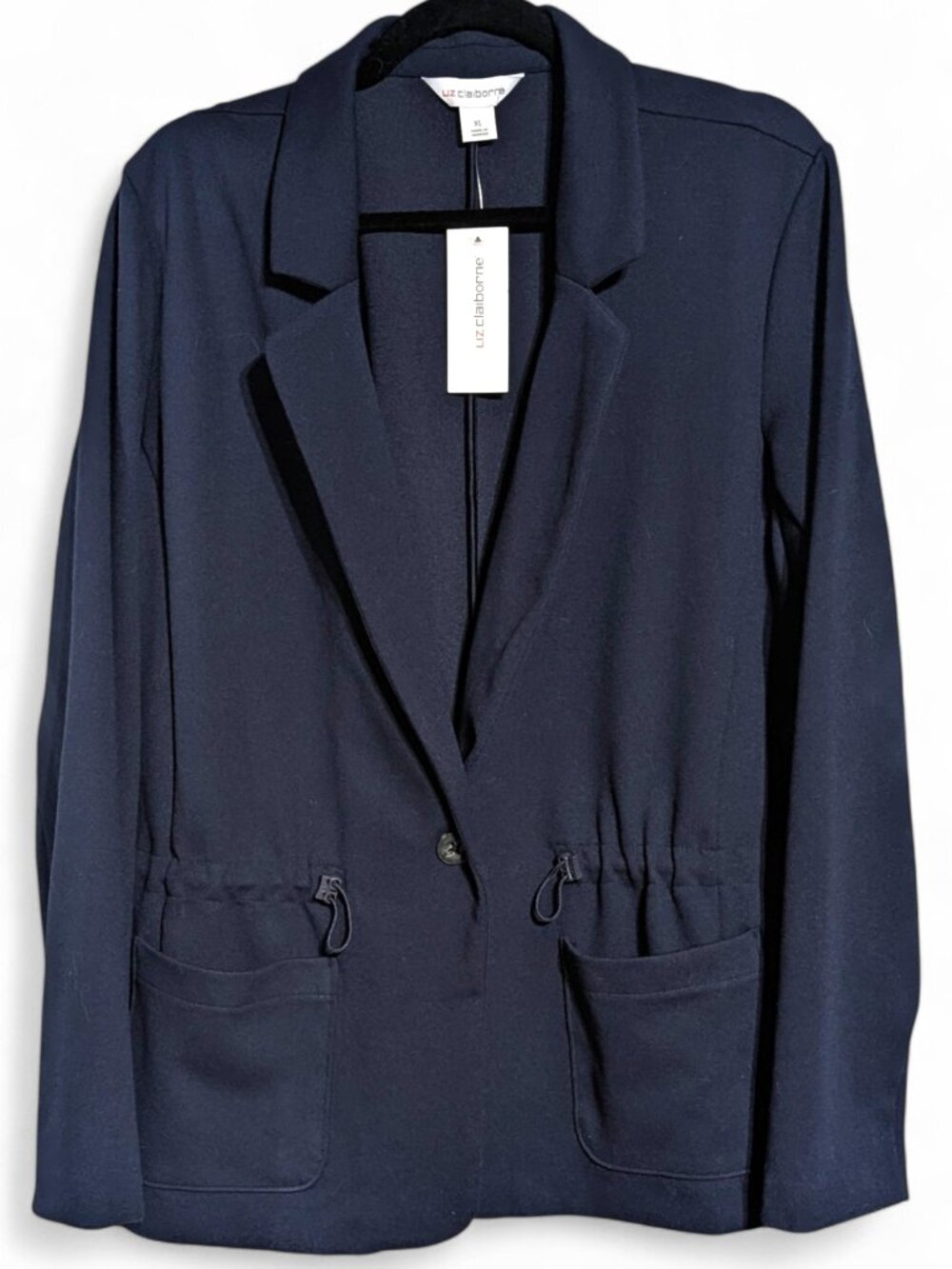 💙​NWT Liz Claiborne Navy Knit Drawstring Waist Blazer Size XL Academia💙